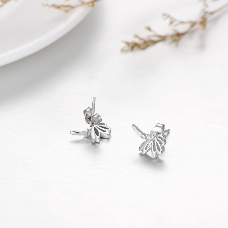 Sterling Silver Cubic Zirconia Dragonfly Stud Earrings-6