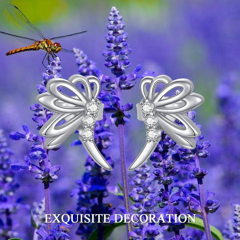 Sterling Silver Cubic Zirconia Dragonfly Stud Earrings-8