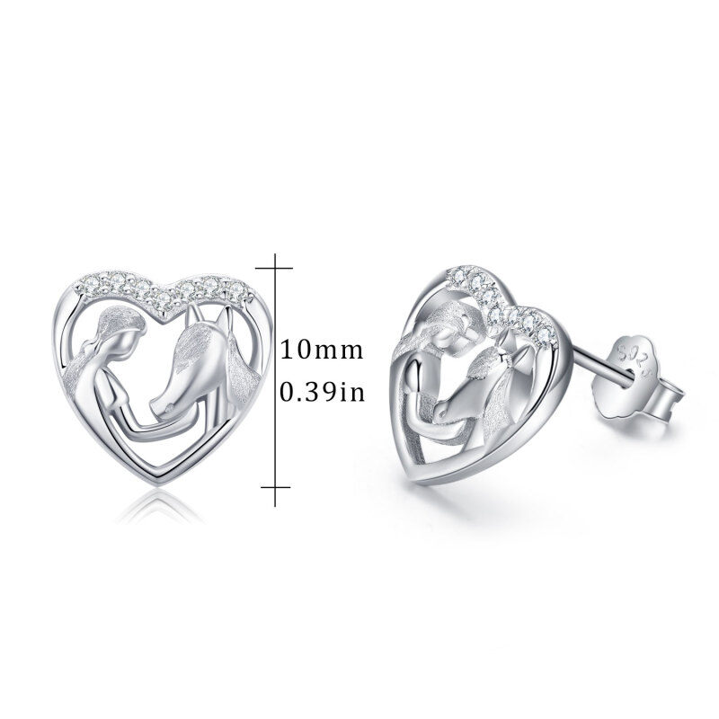 Srebrne kolczyki z cyrkonią w kształcie serca konia-5