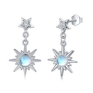 Sterling Silver Circular Shaped Moonstone Moon & Star Drop Earrings-32