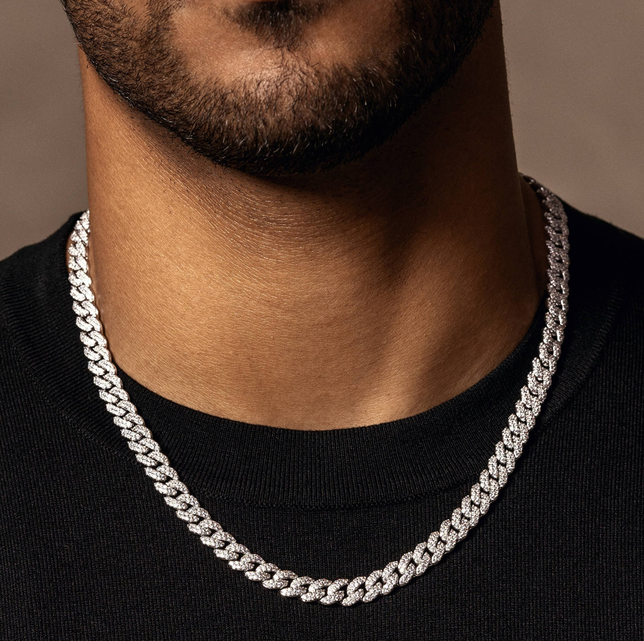 14K White Gold Iced Out Cuban Link Chain for Men 8mm-2