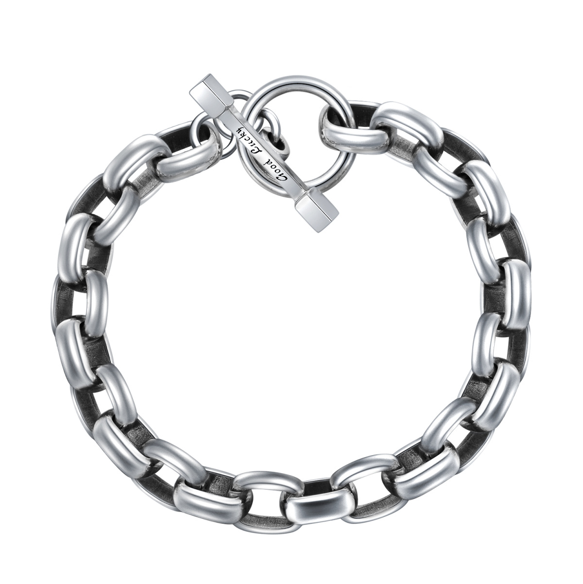 Bracelet d'identification en argent sterling avec mot gravé pour hommes-1