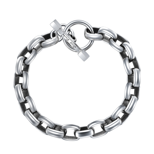 Sterling Silver Identification Bracelet with Engraved Word for Men