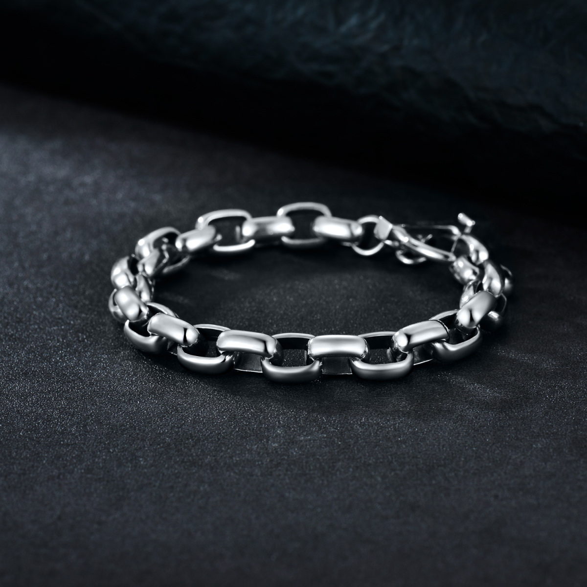 Bracelet d'identification en argent sterling avec mot gravé pour hommes-3