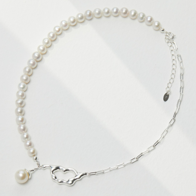 Sterling Silver 16'' Inches Round Pearl Strand Necklace