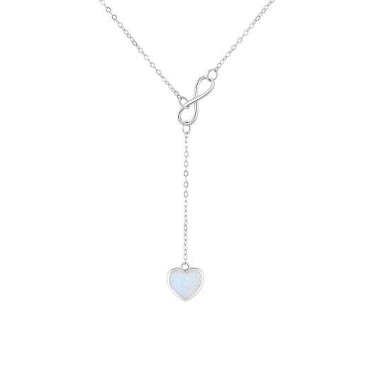 Sterling Silver Opal Heart & Infinity Symbol Non-adjustable Y-Necklace