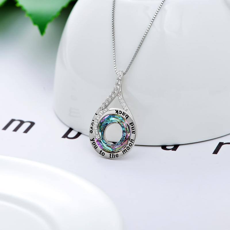 Sterling Silver Infinite Symbol Crystal Pendant Necklace-3