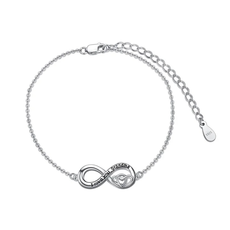 Sterling Silver Infinite Symbol Charm Bracelet with Engraved Word-1