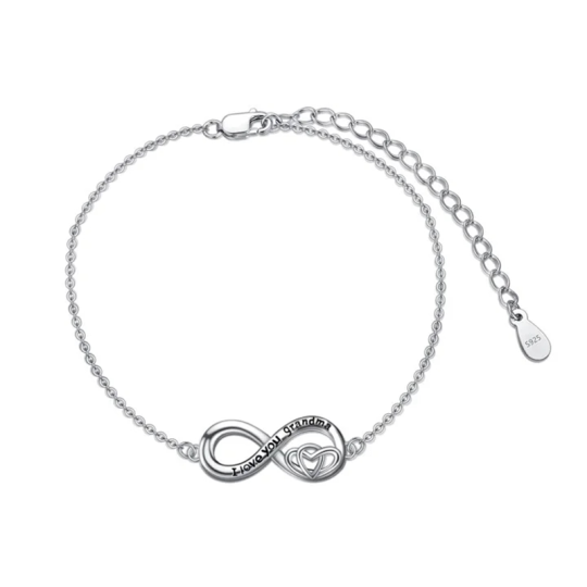 Sterling Silver Infinite Symbol Charm Bracelet with Engraved Word