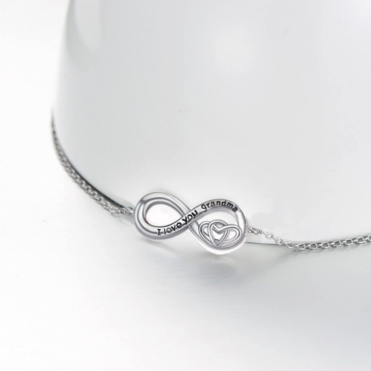 Sterling Silver Infinite Symbol Charm Bracelet with Engraved Word-3