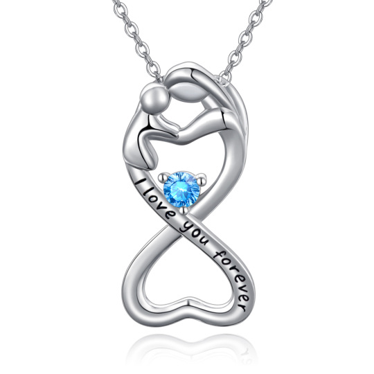 Sterling Silver Cubic Zirconia Infinite Symbol Pendant Necklace with Engraved Word