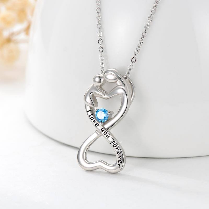 Sterling zilveren Cubic Zirconia Oneindig Symbool Hanger ketting met gegraveerd woord-4