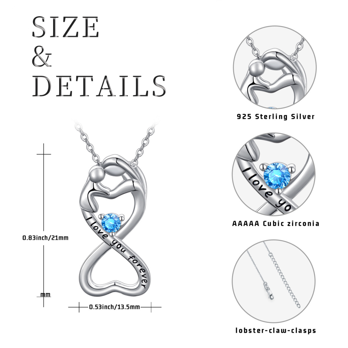 Sterling Silver Cubic Zirconia Infinite Symbol Pendant Necklace with Engraved Word-5