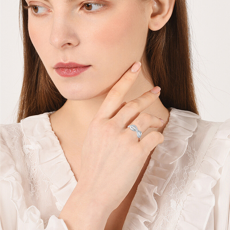 Sterling Silver Cubic Zirconia Infinite Symbol Ring with Engraved Word-2