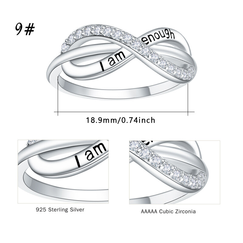 Sterling Silver Cubic Zirconia Infinite Symbol Ring with Engraved Word-6