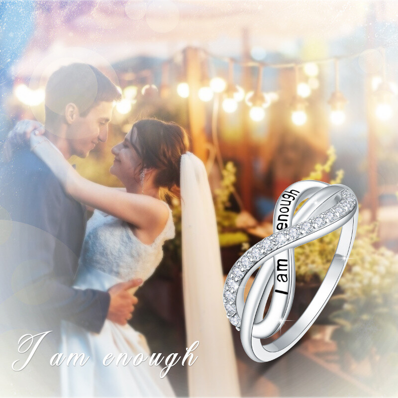 Sterling Silver Cubic Zirconia Infinite Symbol Ring with Engraved Word-7