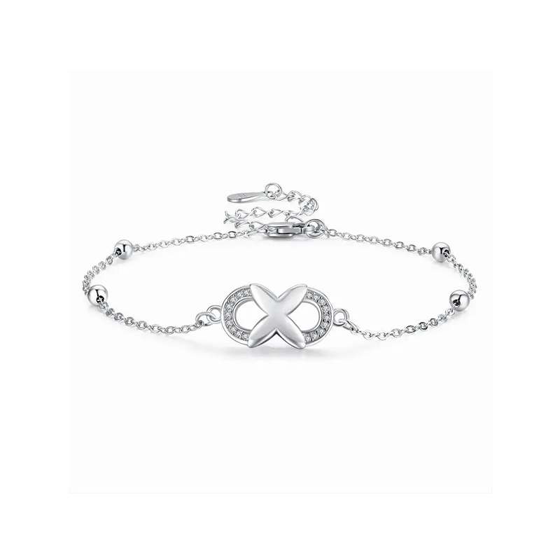 Sterling Silver Cubic Zirconia Butterfly & Infinity Symbol Charm Bracelet-1