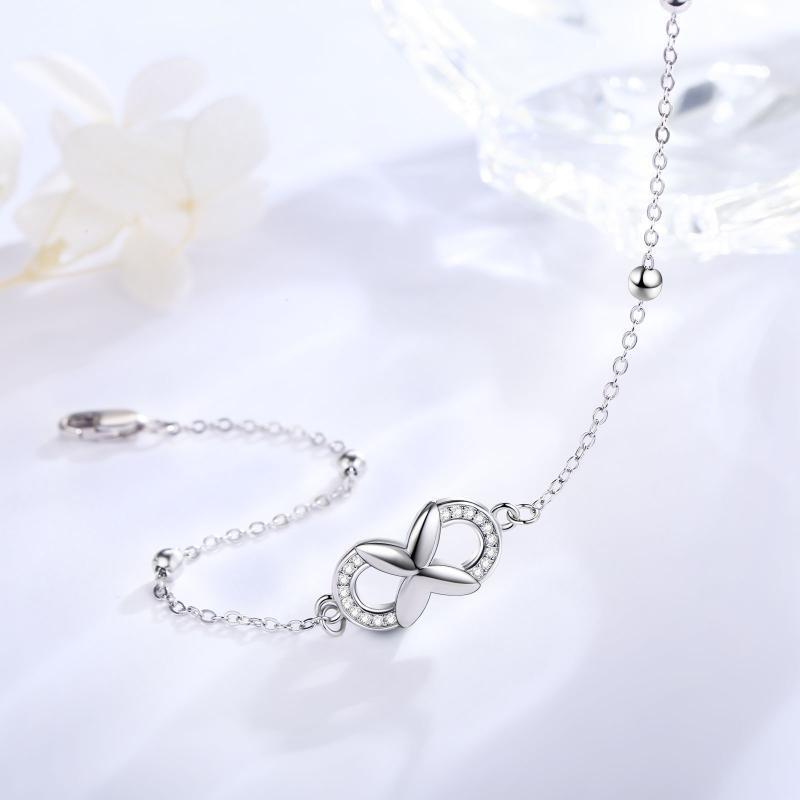Sterling Silver Cubic Zirconia Butterfly & Infinity Symbol Charm Bracelet-4