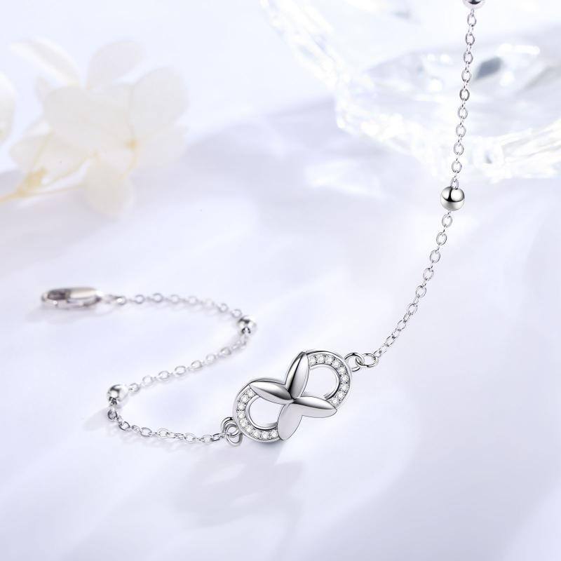 Sterling Silver Cubic Zirconia Butterfly & Infinity Symbol Charm Bracelet-4