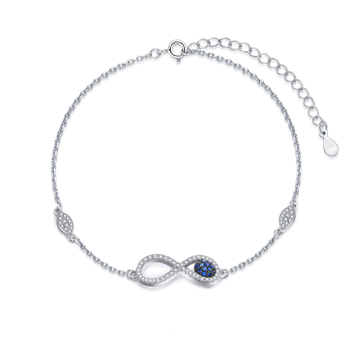 Pulsera de cadena con símbolo del infinito de plata de ley y circonita cúbica-1