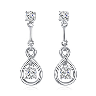 Sterling Silver Cubic Zirconia Infinity Symbol Drop Earrings-7