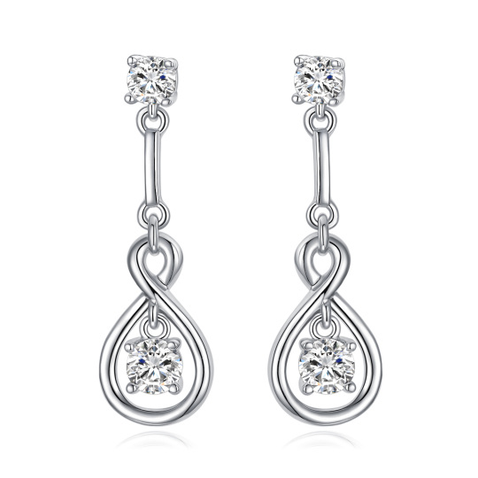 Boucles d'oreilles pendantes en argent sterling avec symbole de l'infini et zircone cubique