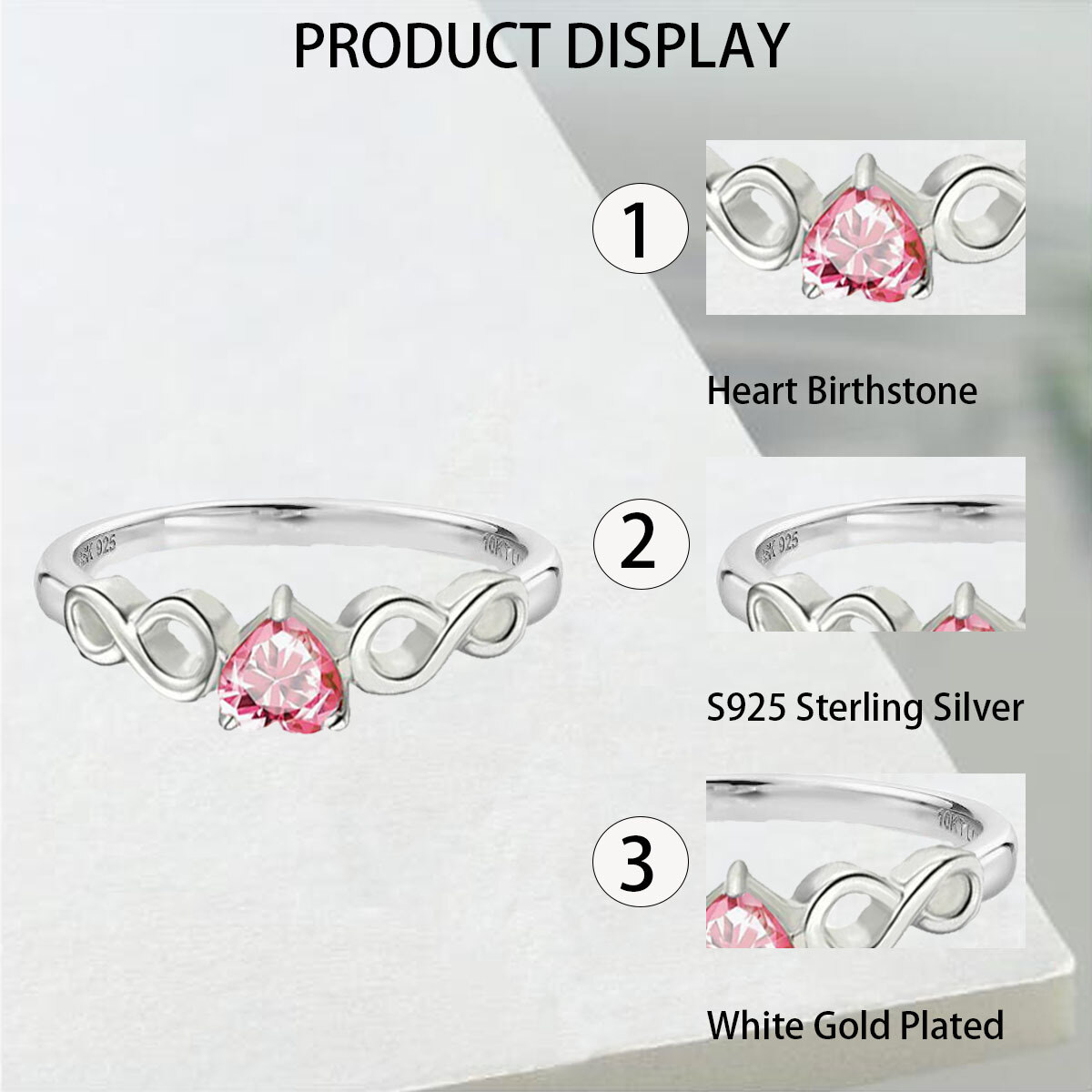 Sterling Silver Cubic Zirconia Infinity Symbol Personalized Engraving & Birthstone Ring-5