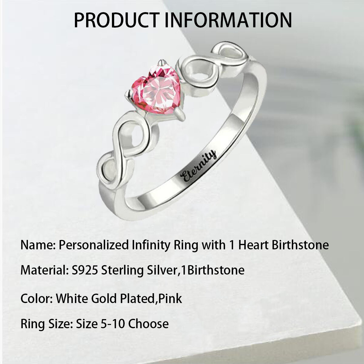 Bague en argent sterling avec pierre de naissance gravée personnalisée avec symbole infini et oxyde de zirconium-6