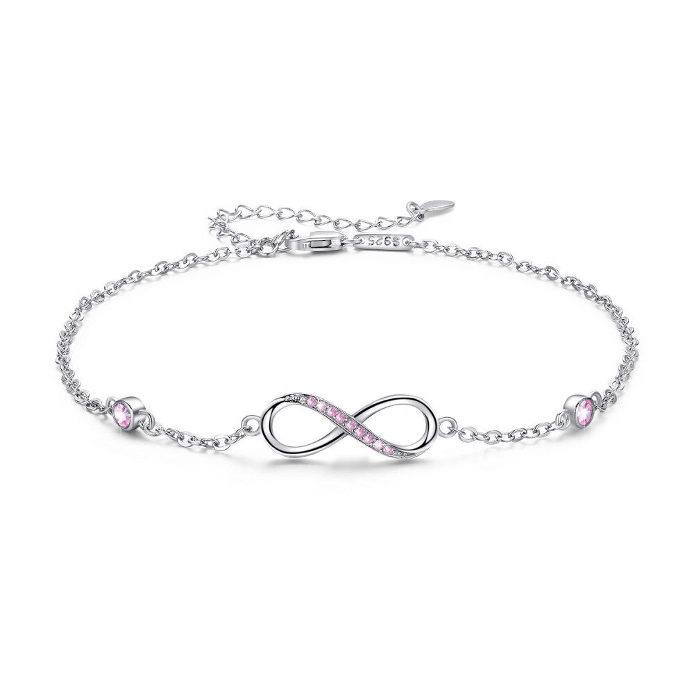Sterling Silver Cubic Zirconia Infinity Symbol Single Layer Charm Anklet-1