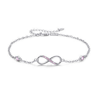 Sterling Silver Cubic Zirconia Infinity Symbol Single Layer Charm Anklet-2