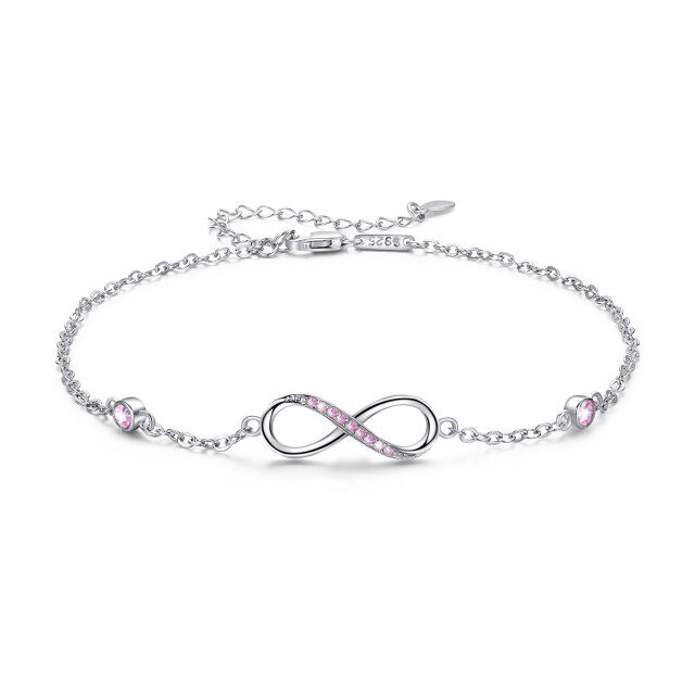 Sterling Silver Cubic Zirconia Infinity Symbol Single Layer Anklet