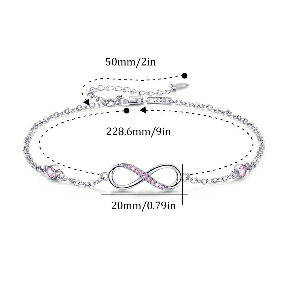 Sterling Silver Cubic Zirconia Infinity Symbol Single Layer Charm Anklet-7