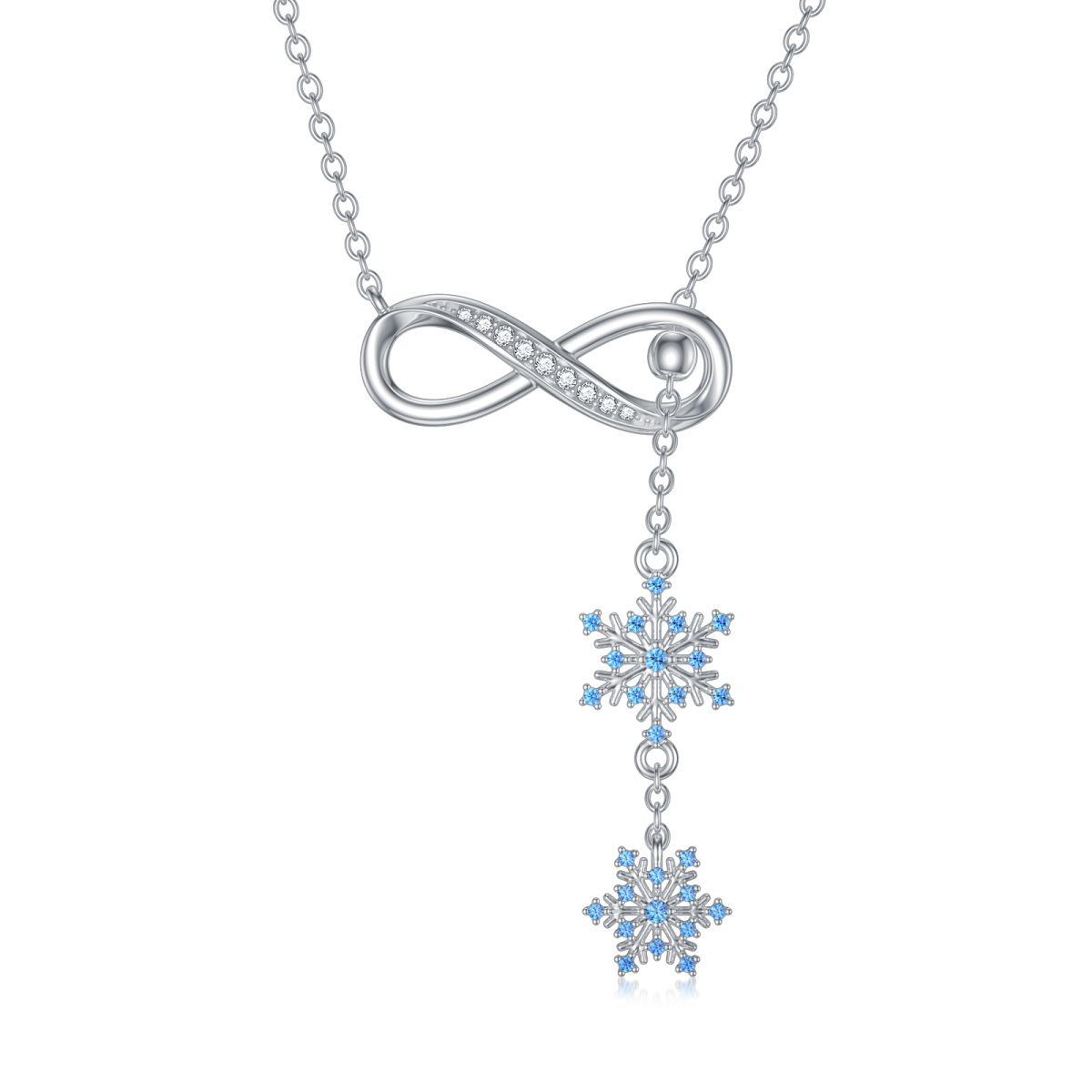 Sterling Silver Cubic Zirconia Infinity Symbol & Snowflake Adjustable Y Necklace-1