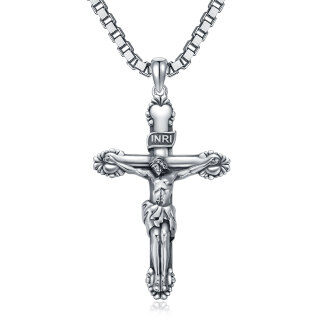 Sterling Silver Inri Cross Pendant Necklace for Men with Box Chain-5