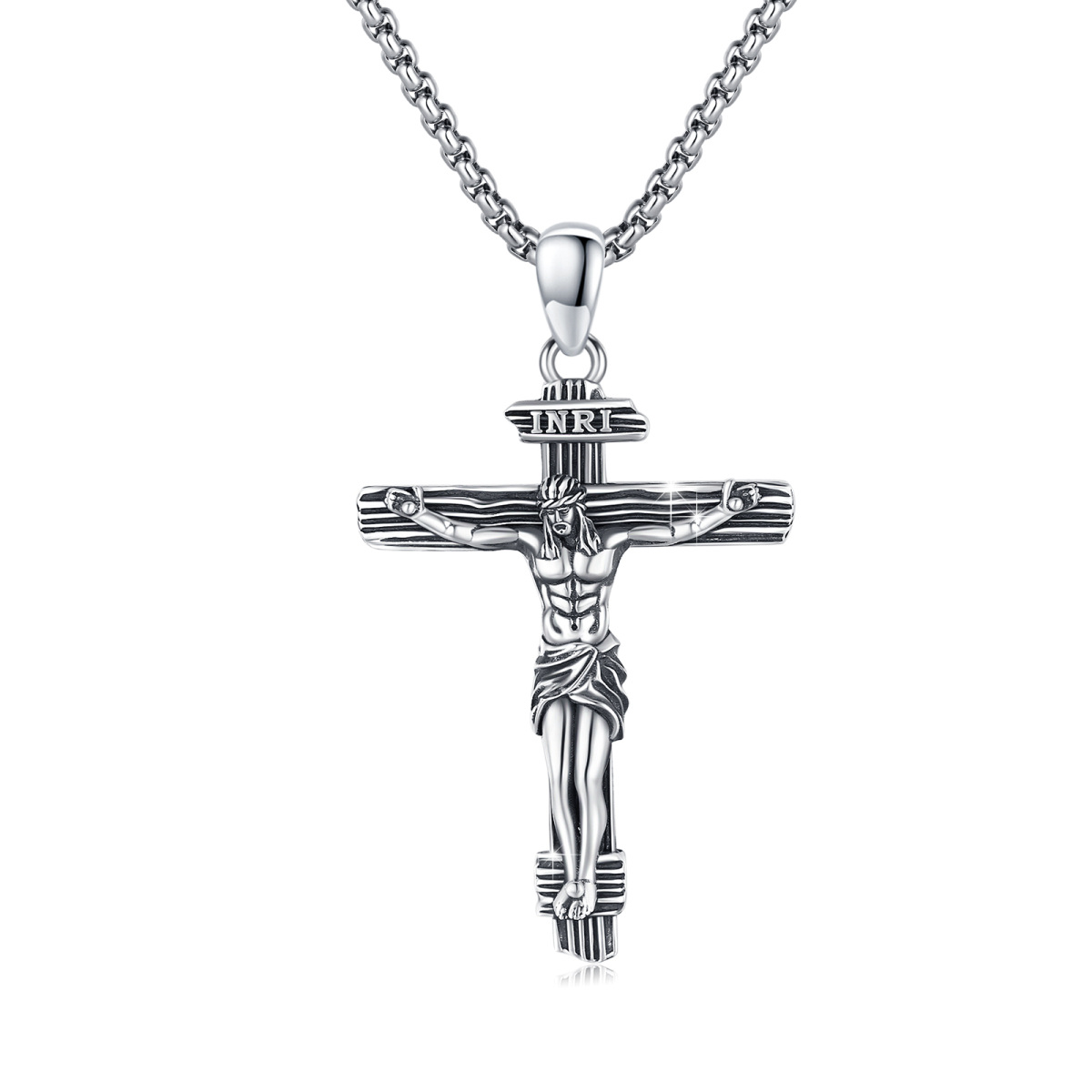 Collar colgante con cruz INRI de plata de ley para hombre-1