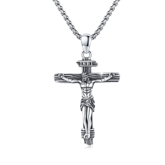 Sterling Silver INRI Cross Pendant Necklace for Men