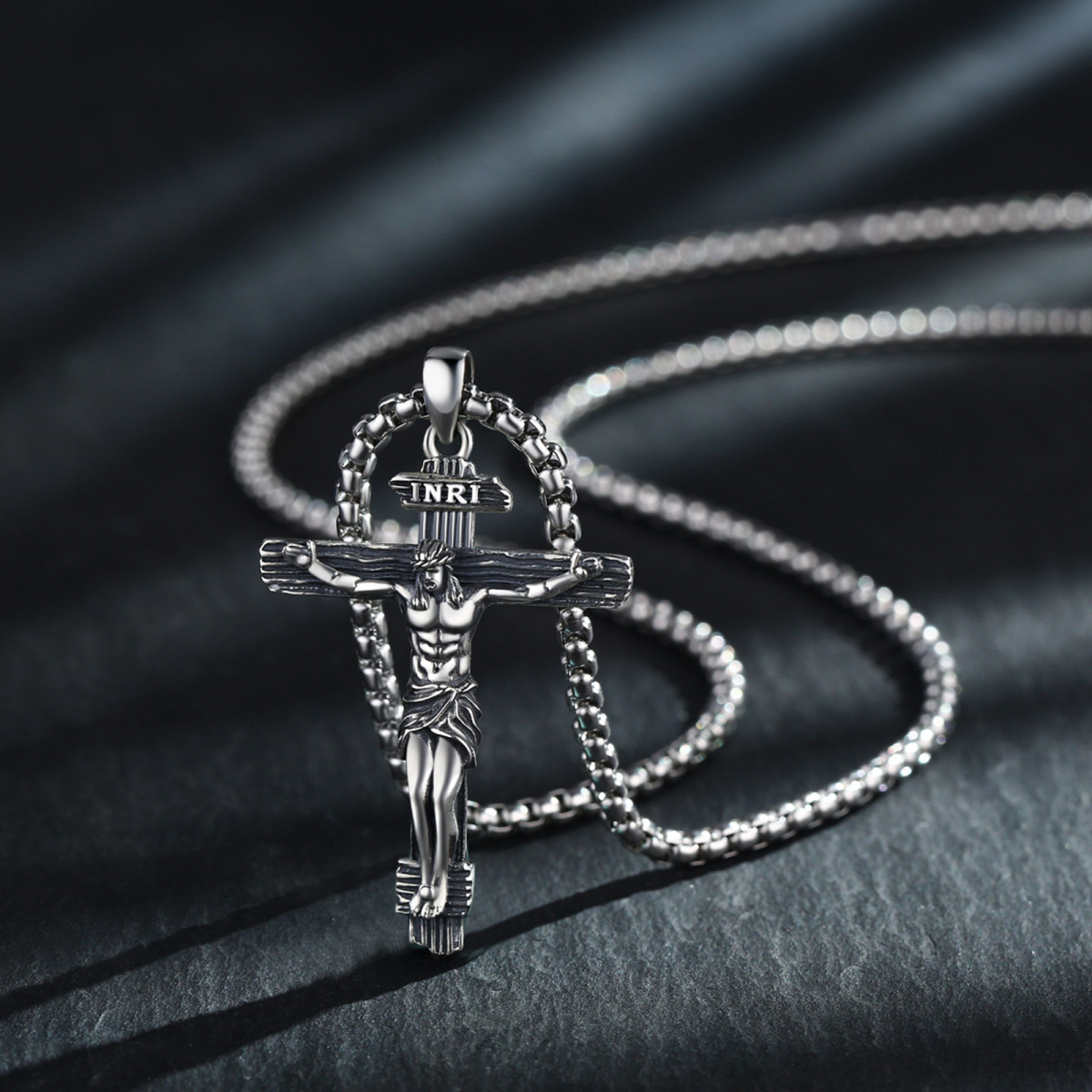 Collier en argent sterling avec pendentif en forme de croix INRI pour hommes-4