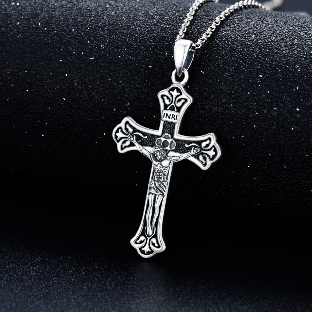 Sterling Silver INRI Cross Pendant Necklace for Men with Rolo Chain-3