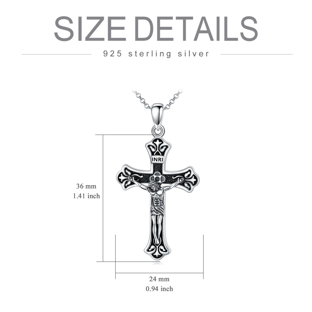 Colar com pingente de cruz INRI em prata esterlina para homem com corrente Rolo-5