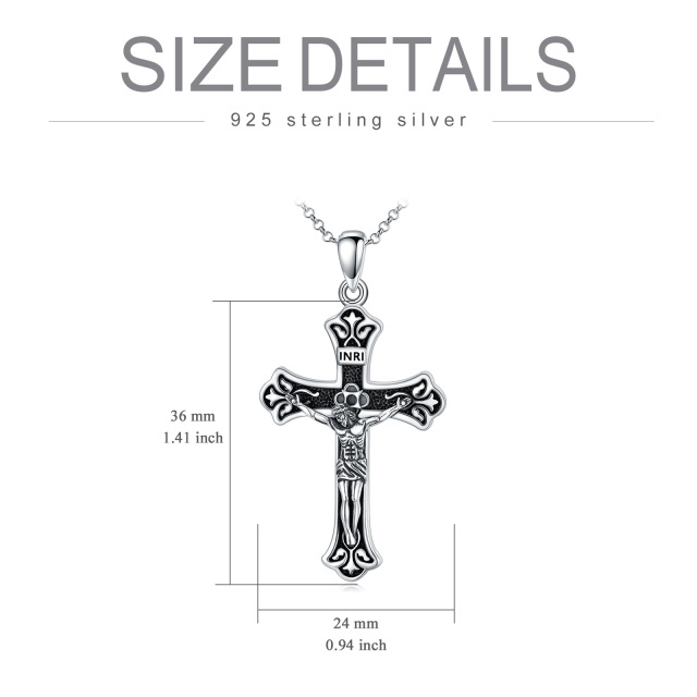 Sterling Silver INRI Cross Pendant Necklace for Men with Rolo Chain-5