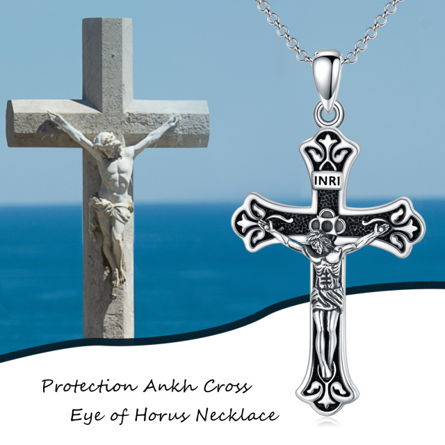 Collier en argent sterling avec pendentif en forme de croix INRI pour hommes avec chaîne Rolo-6