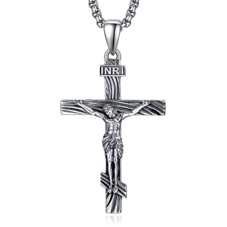 Sterling Silver INRI Jesus Cross Pendant Necklace for Men-33