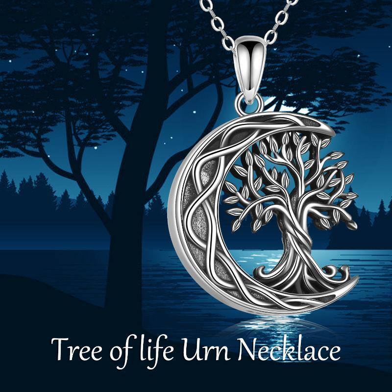 Collana in argento sterling con albero della vita e nodo celtico ossidato per le ceneri-3