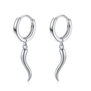 Sterling Silver Italian Horn Drop Earrings-2