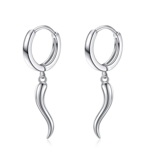 Sterling Silver Italian Horn Drop Earrings-3