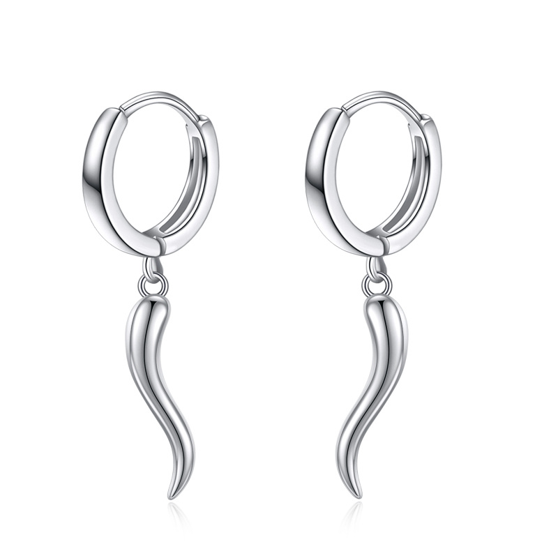 Sterling Silver Italian Horn Drop Earrings-8