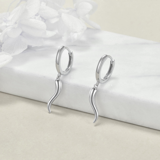 Sterling Silver Italian Horn Drop Earrings-4