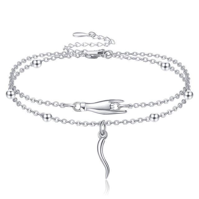 Sterling Silver Italian Horn Multi-layered Anklet-1