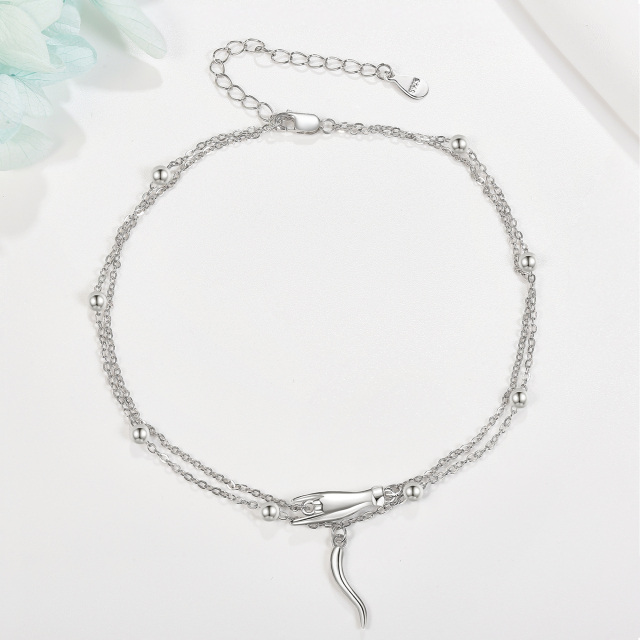 Sterling Silver Italian Horn Multi-layered Anklet-3