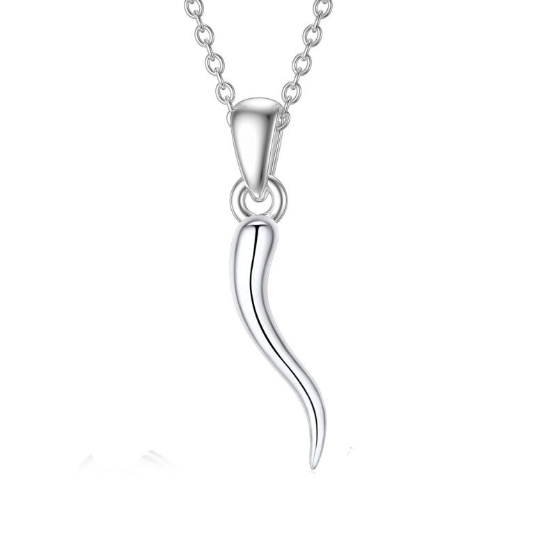 Sterling Silver Italian Horn Pendant Necklace-9